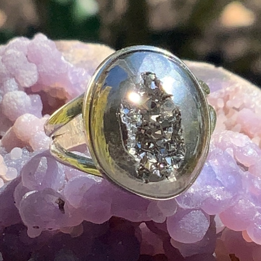 TITANIUM AURA DRUZY 925 STERLING SILVER RING, SIZE 5.75